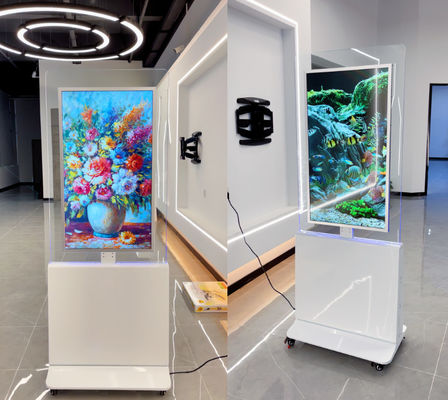 Gepersonaliseerde vloerstand 4K digitale signage display en speler gehard glas digitale signage