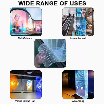 Hoge transparantie 85% Indoor Glass Curtain Wall LED Display Film 5000nits Helderheid Ultra-dunne 3,9mm Design Custom Size