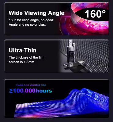 Hoge transparantie 85% Indoor Glass Curtain Wall LED Display Film 5000nits Helderheid Ultra-dunne 3,9mm Design Custom Size