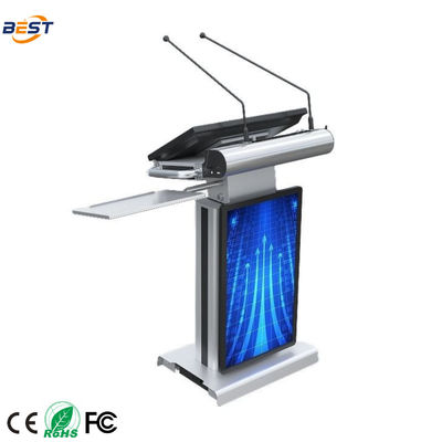 Elektrisch aangedreven multimedia podium met 23,6 inch touch AIO en roestvrij staal & luchtvaart aluminium smart lecttern