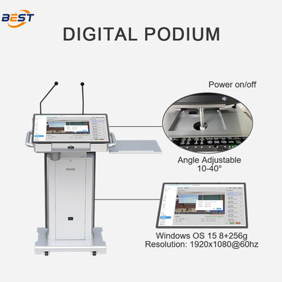 Smart Lectern met maximale hefhoogte van 150 mm en optioneel 32 inch Smart Kiosk Screen Verstelbare schermhoek 10-40°