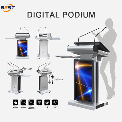 Smart Lectern met maximale hefhoogte van 150 mm en optioneel 32 inch Smart Kiosk Screen Verstelbare schermhoek 10-40°