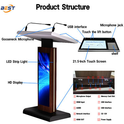 21.5 inch Touchscreen Multimedia Podium met Multi Points Foil Touch en 8Ω ingebouwde luidsprekers