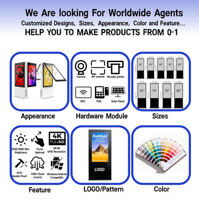 Dubbelzijdig buiten LCD-scherm met capacitieve aanraking van 10 punten 178/178 kijkhoek en 110-240V spanning