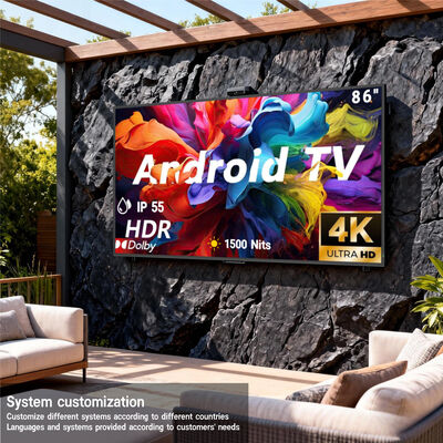 Buiten-tv IP55/IP66 Waterdicht | 4K Google TV 1500-3000 nits Hoge Helderheid Commercieel Display voor Reclame