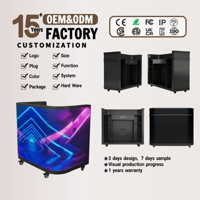 Gebogen aanpasbaar GOB LED receptiebalie met verstelbare hoogte voor bedrijven