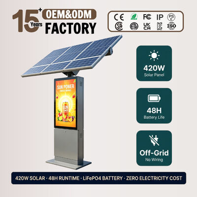 Solar Powered LED-advertentie-display met 1500-2000 nit zonlicht leesbaar, LiFePO4 batterij en IP55 bescherming
