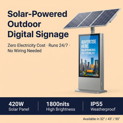 Solar Powered LED-advertentie-display met 1500-2000 nit zonlicht leesbaar, LiFePO4 batterij en IP55 bescherming