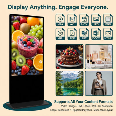 55 Duim Binnenlcd Digitale Signage Touchscreen Totemkiosk met Android OS 500 Cd/m ² Helderheid