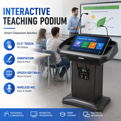 Conferentie Digitaal Podium 21.5 Inch Touch Display Draadloos Ganshals Microfoon Actieve luidspreker Multimedia Lectern