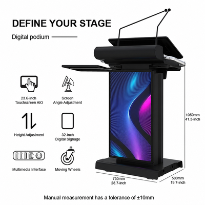 Zwart Hoog Helderheids Slim Podium 23,6 Duim4k PCAP Touch screen 32 Duim Voorsignage Lessenaar voor Conferentie