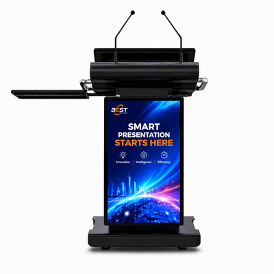 Zwart Slim Digitaal Podium 23,6 Inch Touchscreen Lessenaar 32 Inch Bewegwijzering Elektrische Lift voor Kerk School Conferentie