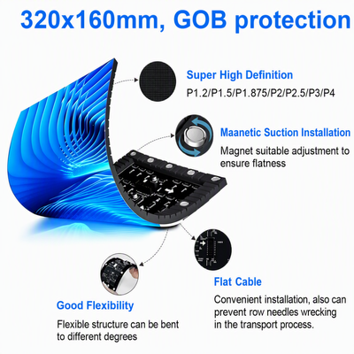 GOB LED-lessenaardisplay P1.8 IP43 gebogen flexibel paneel 3840 Hz Plug Play voor persconferentie collegezaal
