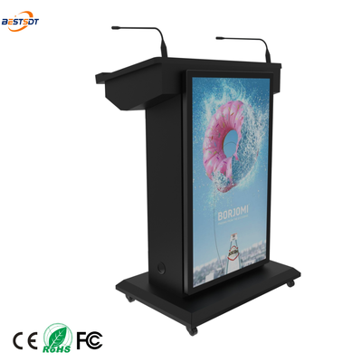 Mobiele elektronische podium 43 inch portret display 21,5 inch capacitieve touchscreen vergrendeling casters