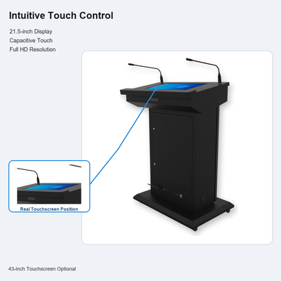 Vloerstaande Digitale Lessenaar 43 Inch Voorpaneel 21,5 Inch Touchscreen voor Trainingsruimtes