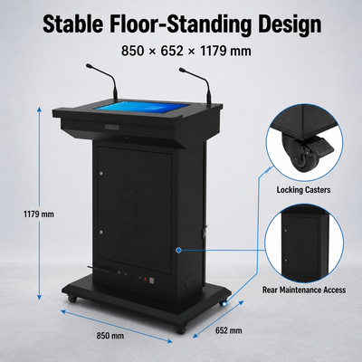 43 inch Display 21,5 inch Touchscreen X86 Smart Digital Podium met dubbele microphones