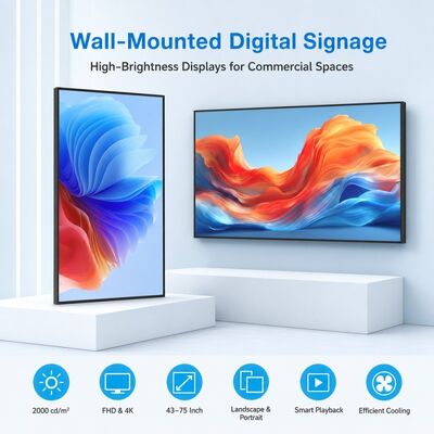 43 49 55 65 75 inch lichtbakscherm voor wandmontage 4K Android reclamedisplay 2000 nits