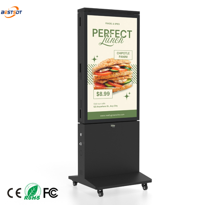 Buiten Dubbelzijdig Digitaal Poster Display 1800nit Batterij-aangedreven 10H Draagbare Signage IP66 Waterdicht 43 Inch