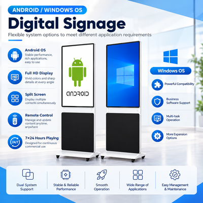 360 graden draaibare vloer staande digitale borden 43 50 55 65 inch 4K Android Windows touchscreen