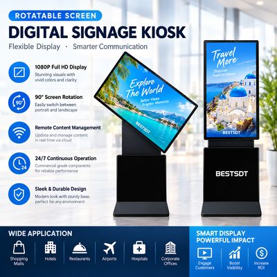 360 graden draaibare vloer staande digitale borden 43 50 55 65 inch 4K Android Windows touchscreen