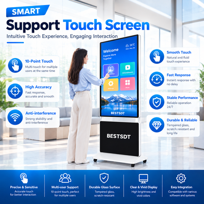 360 graden draaibare vloer staande digitale borden 43 50 55 65 inch 4K Android Windows touchscreen