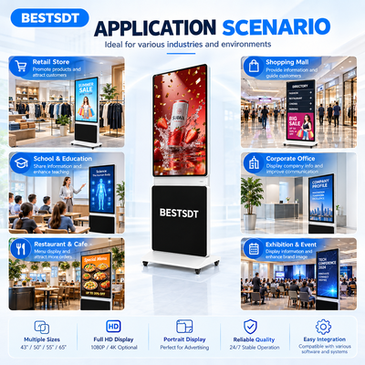 360 graden draaibare vloer staande digitale borden 43 50 55 65 inch 4K Android Windows touchscreen