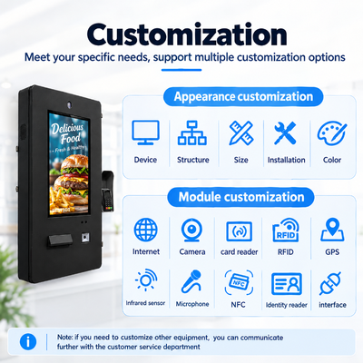 21,5-inch buitenwandmontage zelfbedieningsbestelkiosk IP65 waterdicht touchscreen voor restaurantmenuordering