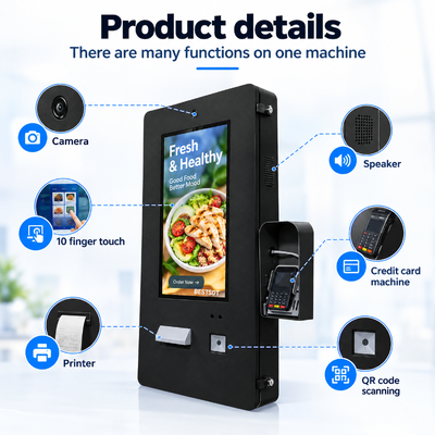 21.5 Inch IP65 Outdoor Wall Mounted Self Service Ordering Kiosk Waterproof Touchscreen Machine